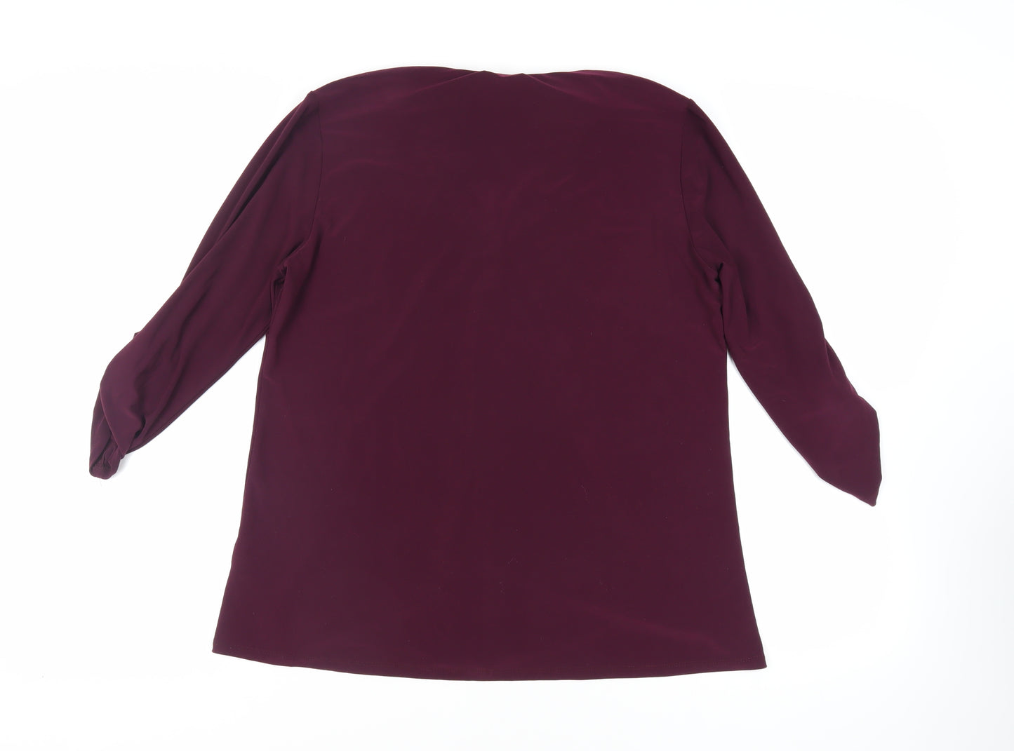 Roman Womens Purple Polyester Basic Button-Up Size 14 V-Neck