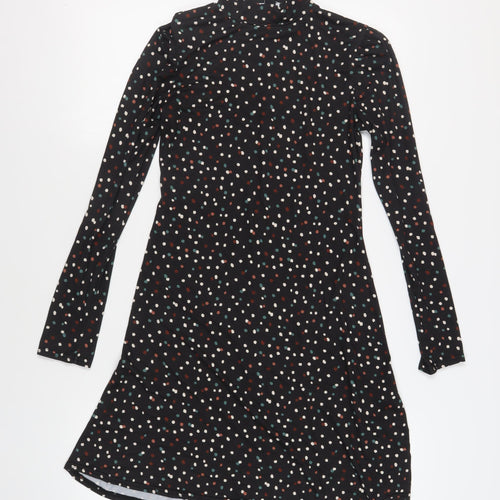 New Look Womens Black Geometric Polyester A-Line Size 10 Mock Neck Pullover