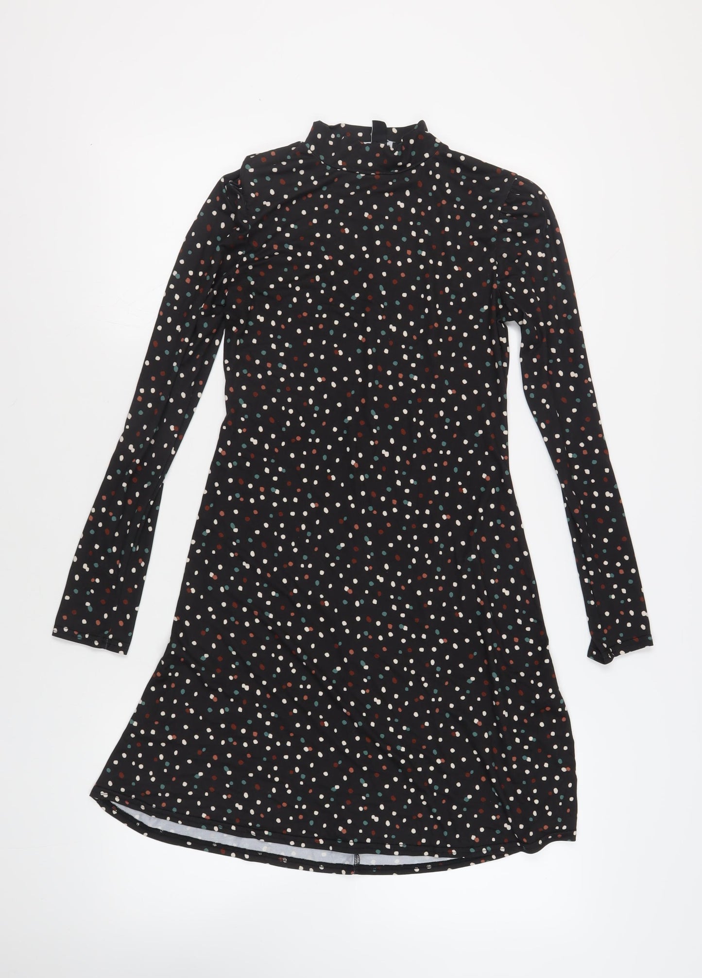 New Look Womens Black Geometric Polyester A-Line Size 10 Mock Neck Pullover