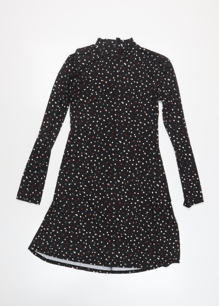New Look Womens Black Geometric Polyester A-Line Size 10 Mock Neck Pullover
