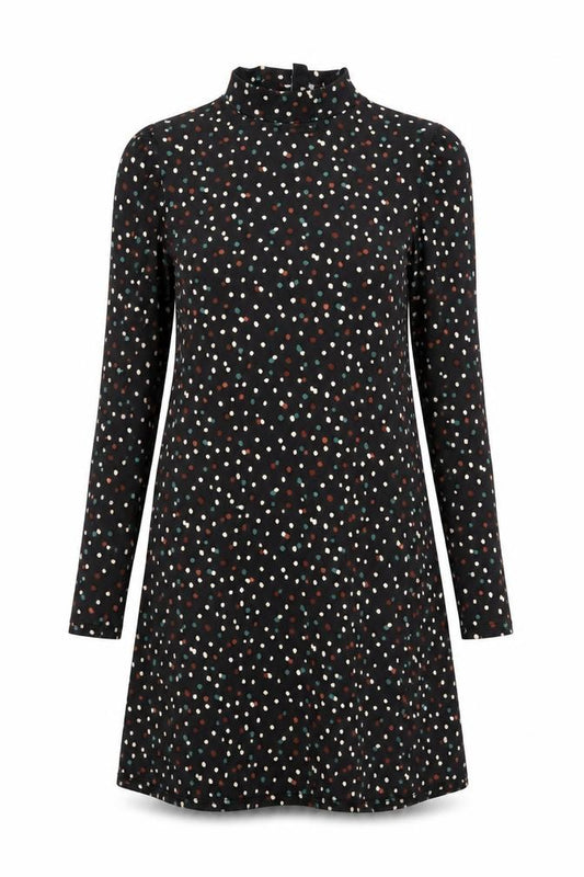 Front view of New Look women’s black geometric polyester a-line, size UK 10, mock neck pullover