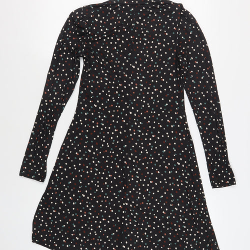 New Look Womens Black Geometric Polyester A-Line Size 10 Mock Neck Pullover