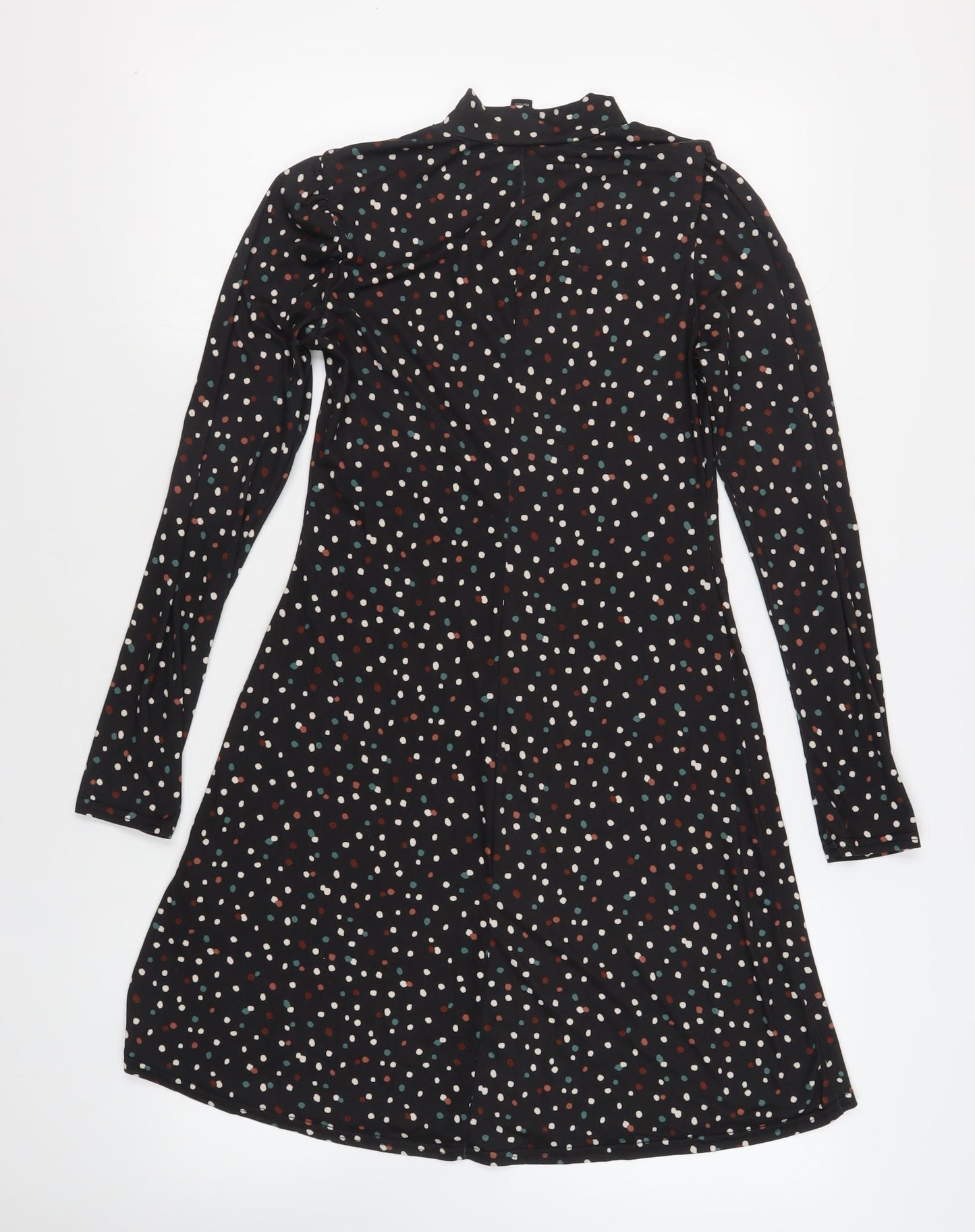 New Look Womens Black Geometric Polyester A-Line Size 10 Mock Neck Pullover