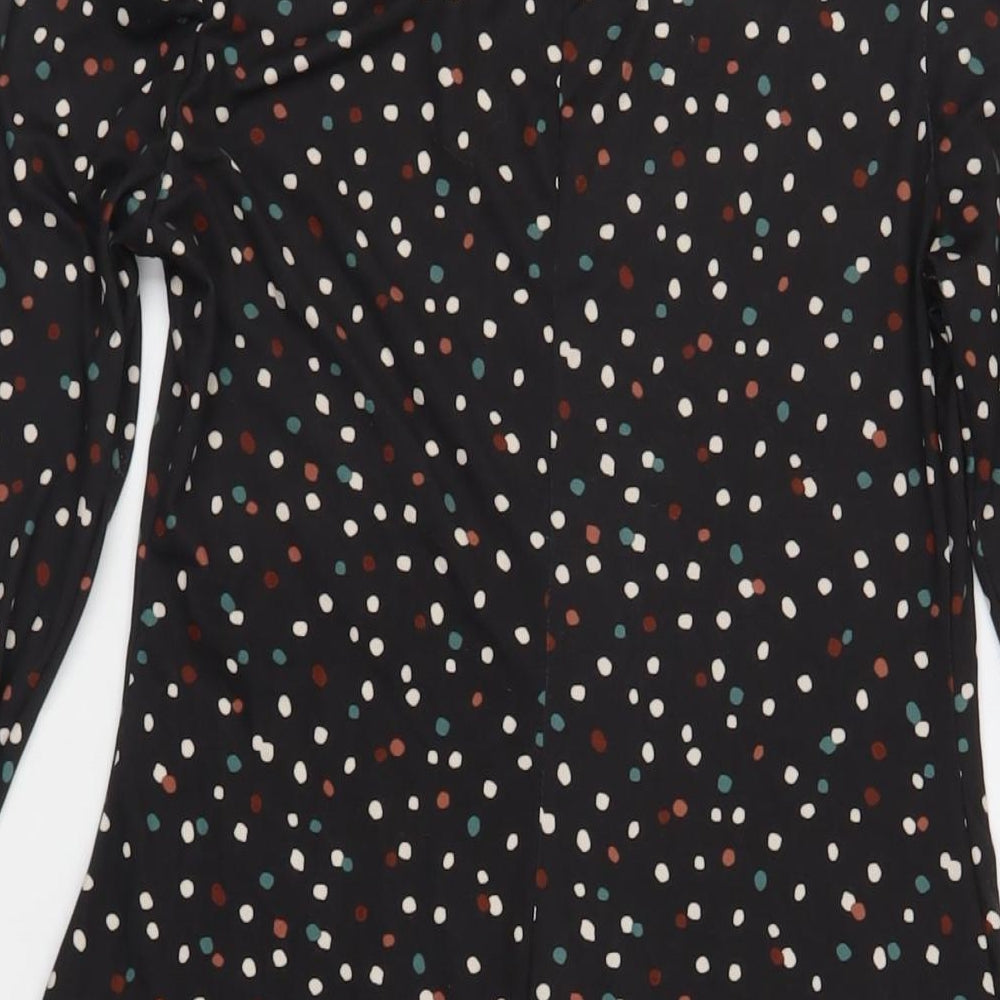 New Look Womens Black Geometric Polyester A-Line Size 10 Mock Neck Pullover