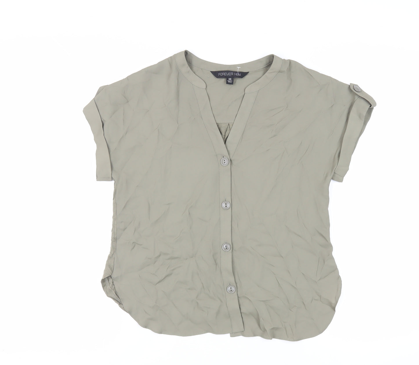 Forever New Womens Green Polyester Basic Button-Up Size XS V-Neck