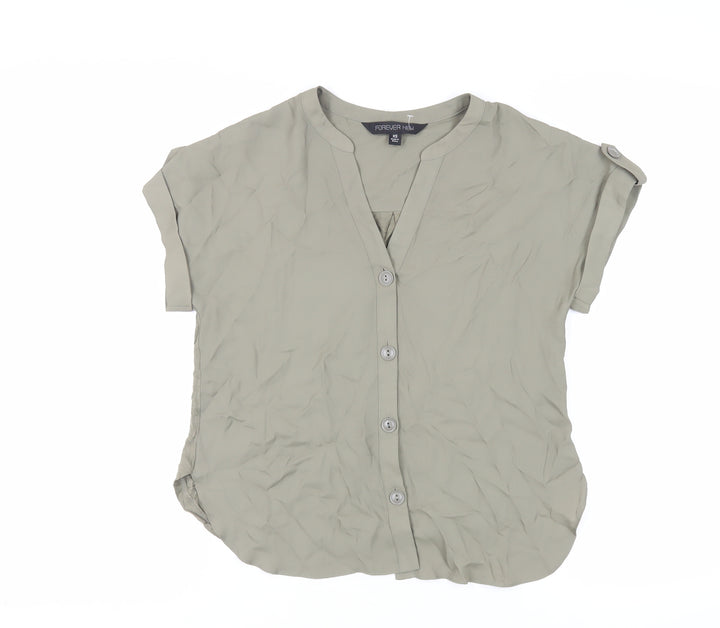 Forever New Womens Green Polyester Basic Button-Up Size XS V-Neck
