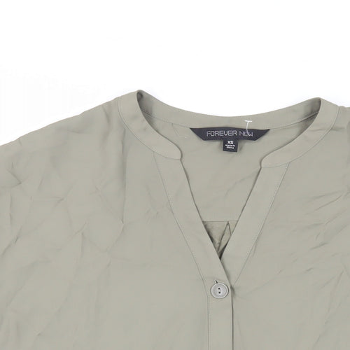 Forever New Womens Green Polyester Basic Button-Up Size XS V-Neck