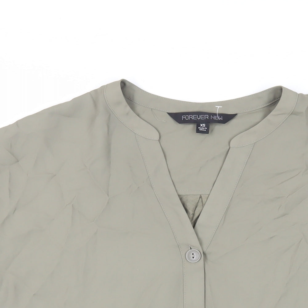 Forever New Womens Green Polyester Basic Button-Up Size XS V-Neck