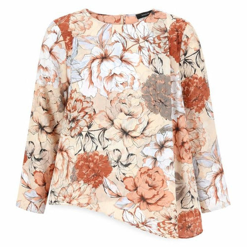 Autograph Womens Beige Floral Polyester Tunic Blouse Size 10 Round Neck - Oversized Sheer