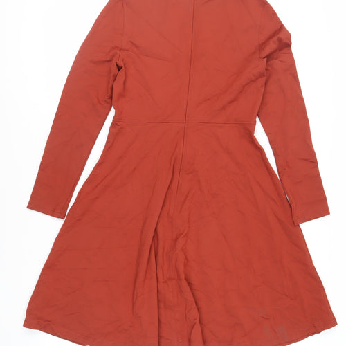 Marks and Spencer Womens Brown Viscose Fit & Flare Size 12 Round Neck Zip