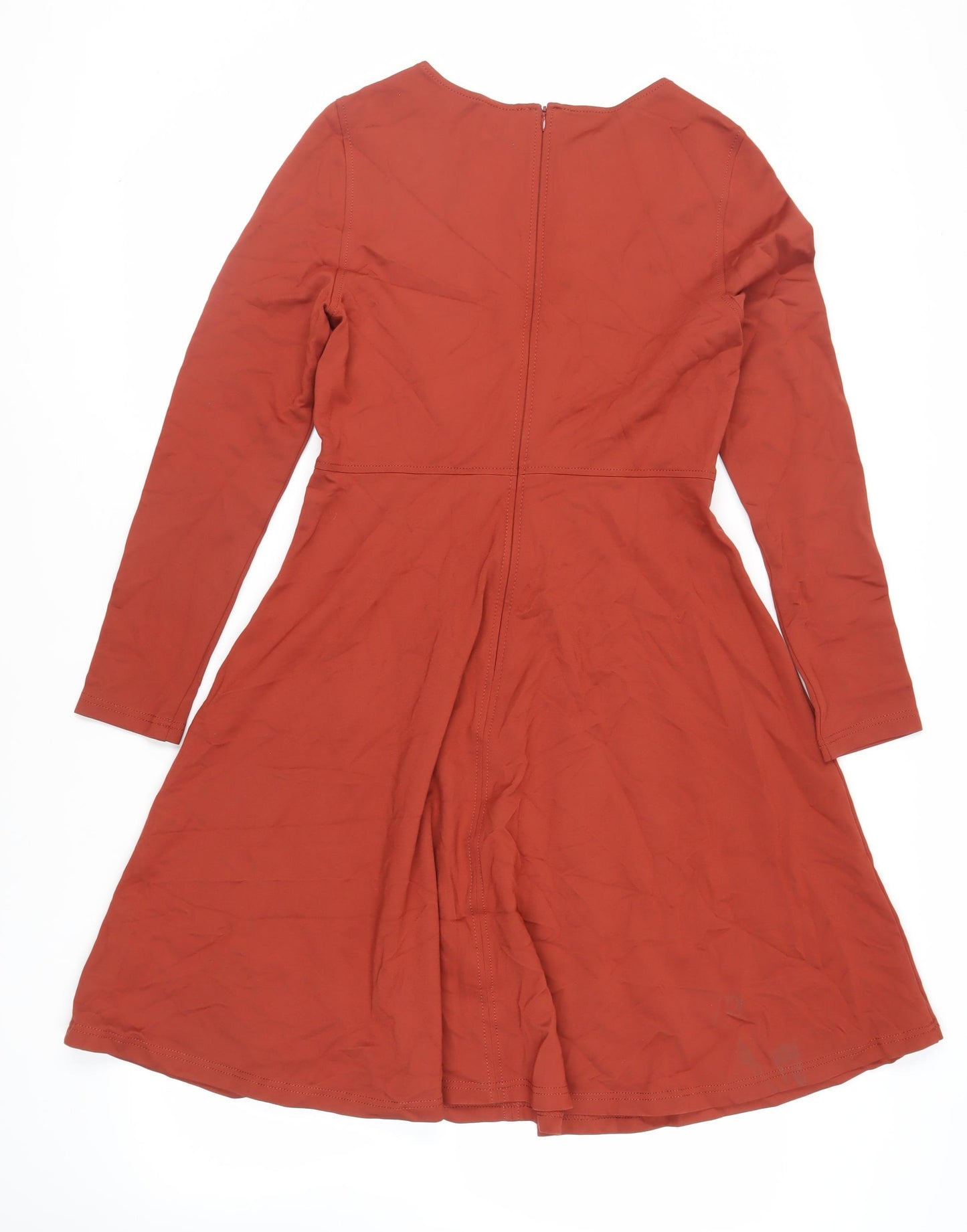 Marks and Spencer Womens Brown Viscose Fit & Flare Size 12 Round Neck Zip