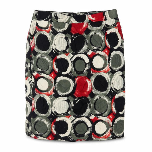 Front view of Marks & Spencer women’s multicoloured geometric viscose straight & pencil skirt, size UK 14, zip - lined