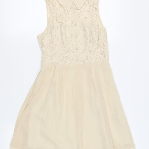 Pins & Needles Womens Beige Polyester Fit & Flare Size S Collared Button - Lace Top