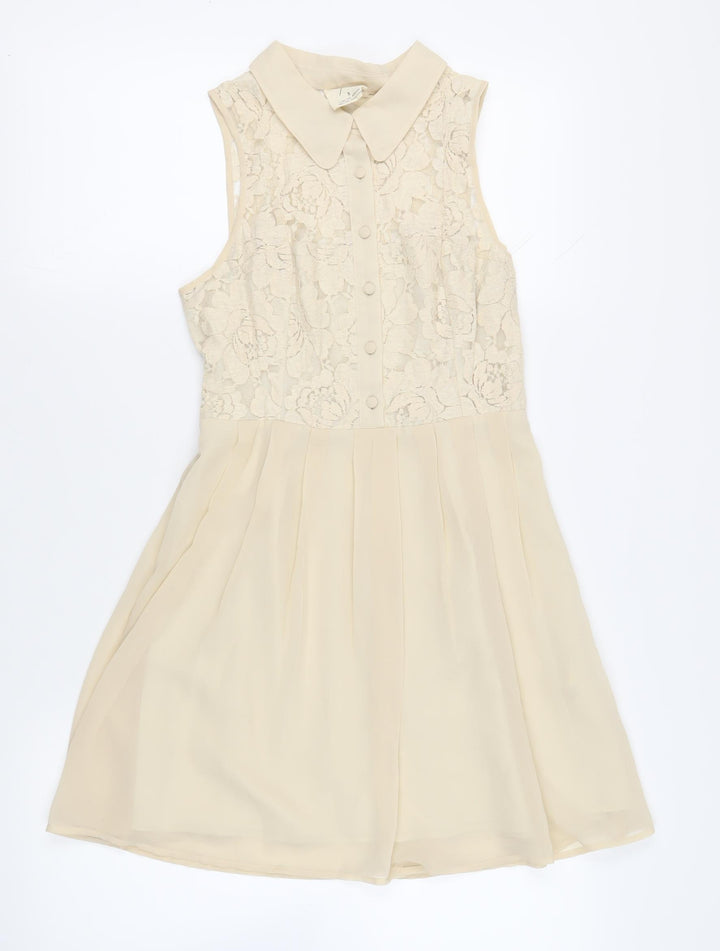 Pins & Needles Womens Beige Polyester Fit & Flare Size S Collared Button - Lace Top