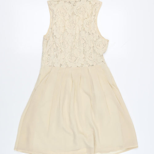 Pins & Needles Womens Beige Polyester Fit & Flare Size S Collared Button - Lace Top