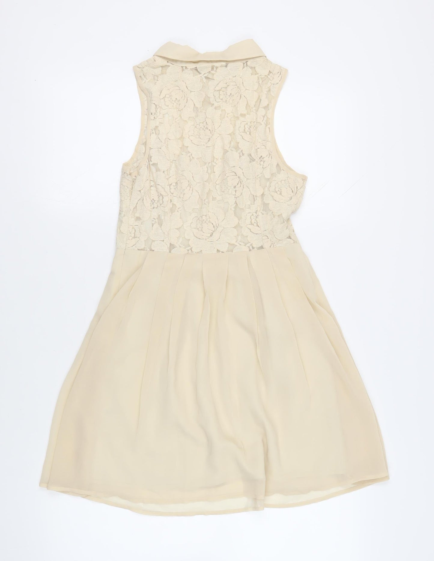 Pins & Needles Womens Beige Polyester Fit & Flare Size S Collared Button - Lace Top