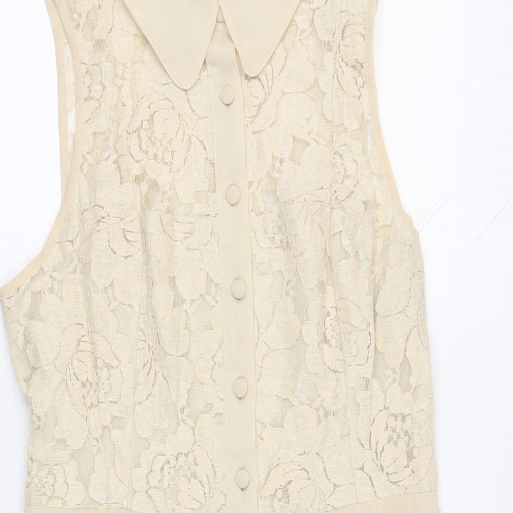 Pins & Needles Womens Beige Polyester Fit & Flare Size S Collared Button - Lace Top