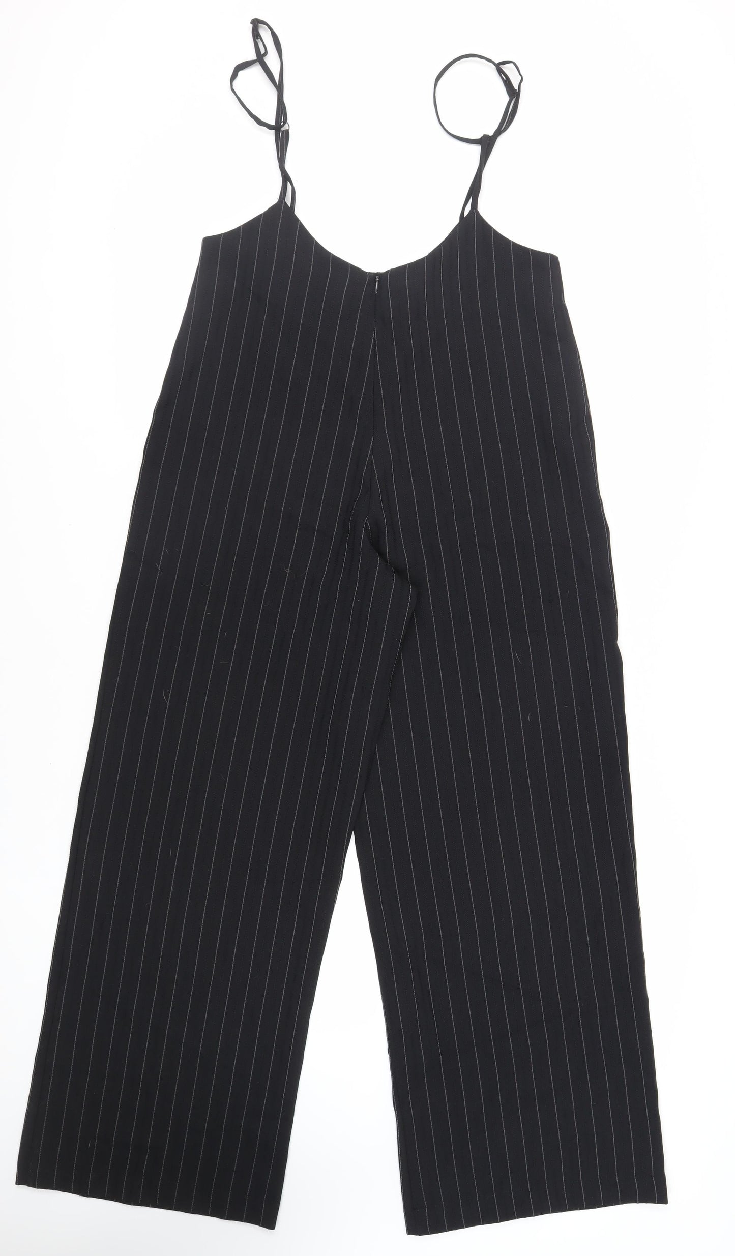 Reclaimed Vintage Womens Black Striped Polyester Jumpsuit One-Piece Size 12 L28 in Zip