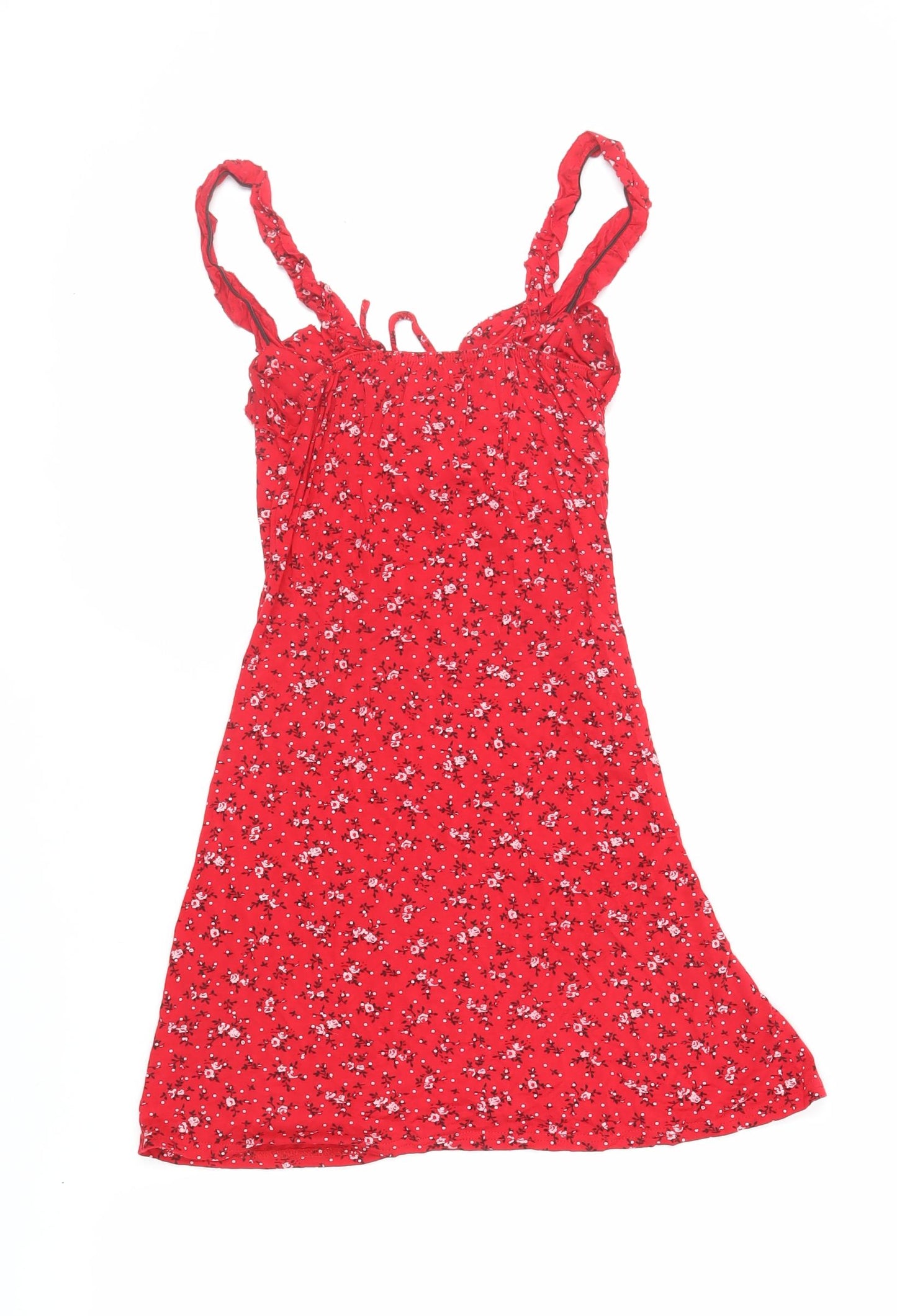 PRETTYLITTLETHING Womens Red Floral Viscose Mini Size 6 Sweetheart Pullover