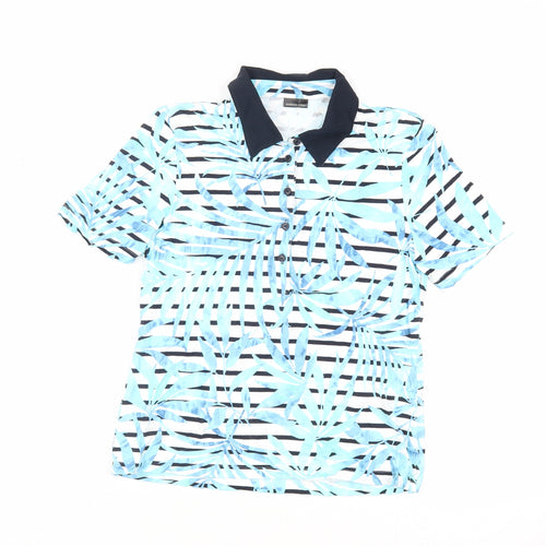 Barbara Lebek Womens Blue Geometric Viscose Basic Polo Size 12 Collared