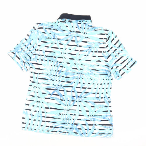 Barbara Lebek Womens Blue Geometric Viscose Basic Polo Size 12 Collared