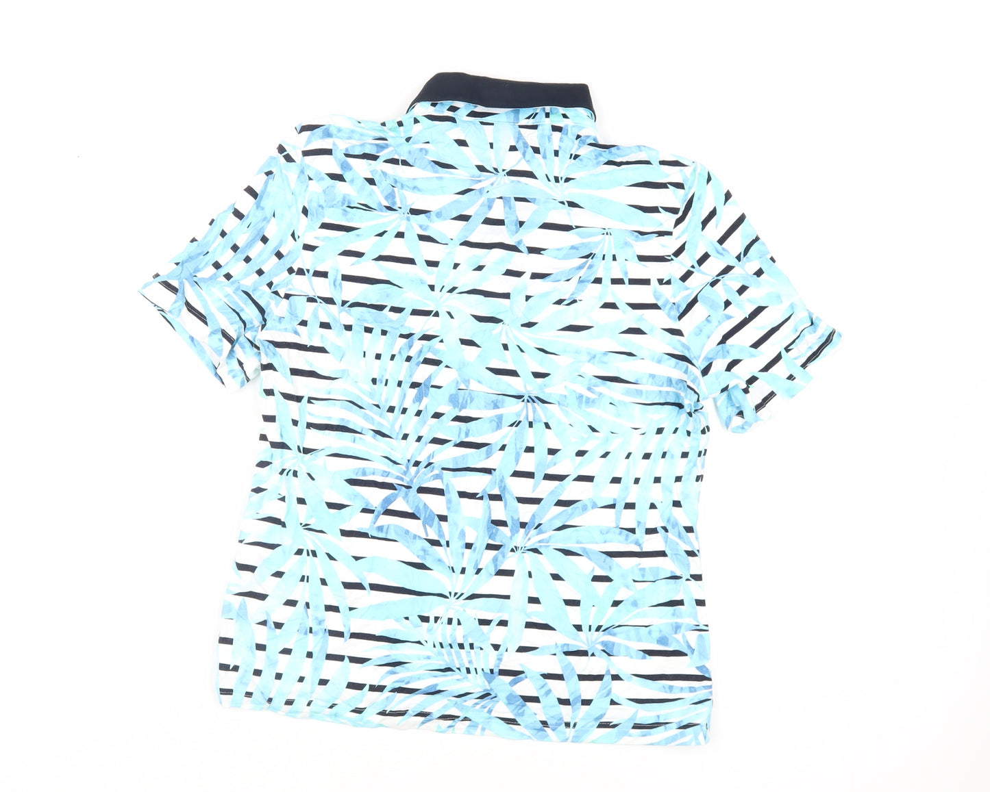 Barbara Lebek Womens Blue Geometric Viscose Basic Polo Size 12 Collared