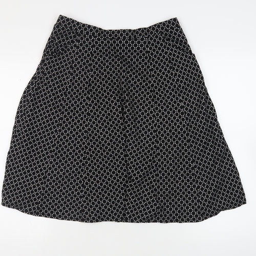 BHS Womens Black Geometric Viscose Flare Skirt Size 14 - Elasticated Waist