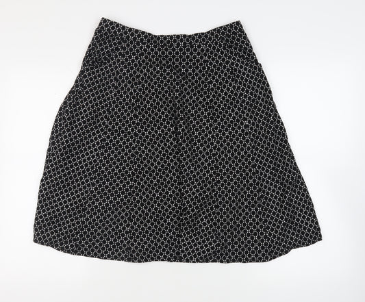 BHS Womens Black Geometric Viscose Flare Skirt Size 14 - Elasticated Waist