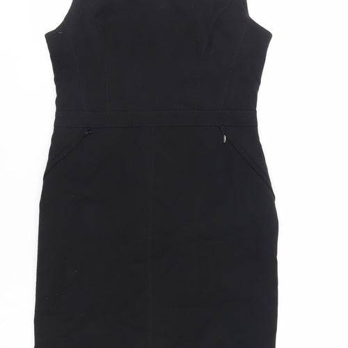 Debenhams Womens Black Polyester Pencil Dress Size 12 Round Neck Zip - Lined