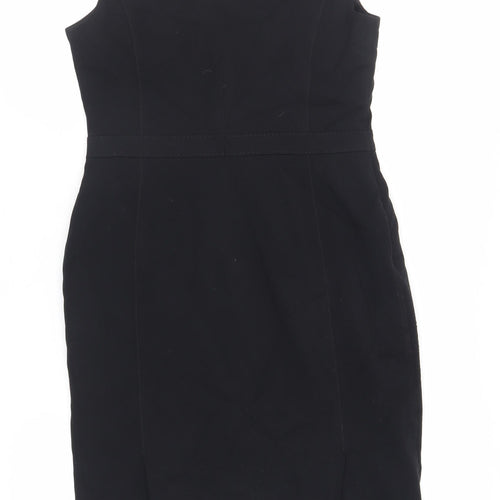 Debenhams Womens Black Polyester Pencil Dress Size 12 Round Neck Zip - Lined