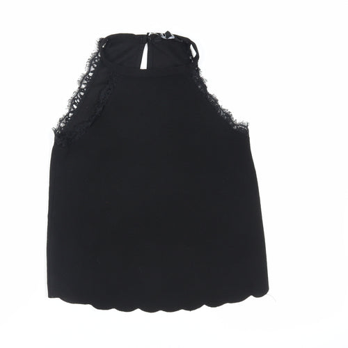 New Look Womens Black Polyester Basic Tank Size 8 Halter - Lace Trim