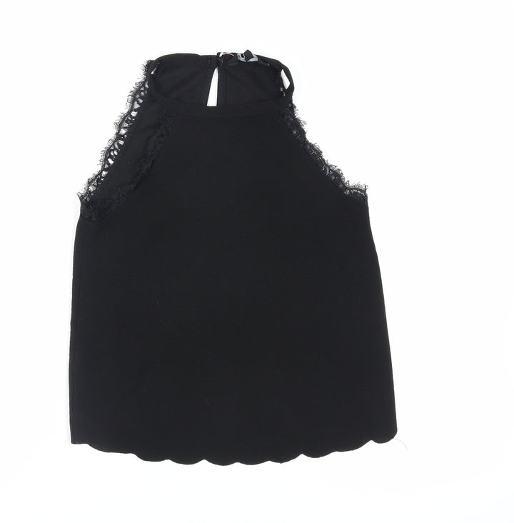 New Look Womens Black Polyester Basic Tank Size 8 Halter - Lace Trim