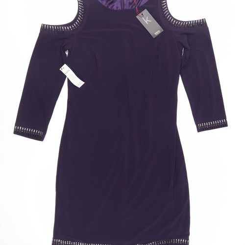 Klass Womens Purple Polyester Shift Size 12 Boat Neck Zip - Embellished