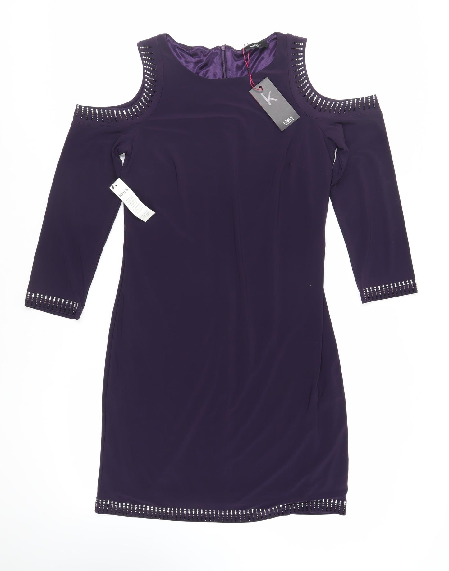 Klass Womens Purple Polyester Shift Size 12 Boat Neck Zip - Embellished