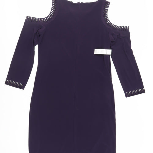 Klass Womens Purple Polyester Shift Size 12 Boat Neck Zip - Embellished