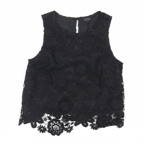 TOPS Womens Black Polyester Basic Tank Size 8 Round Neck - Lace Overlay