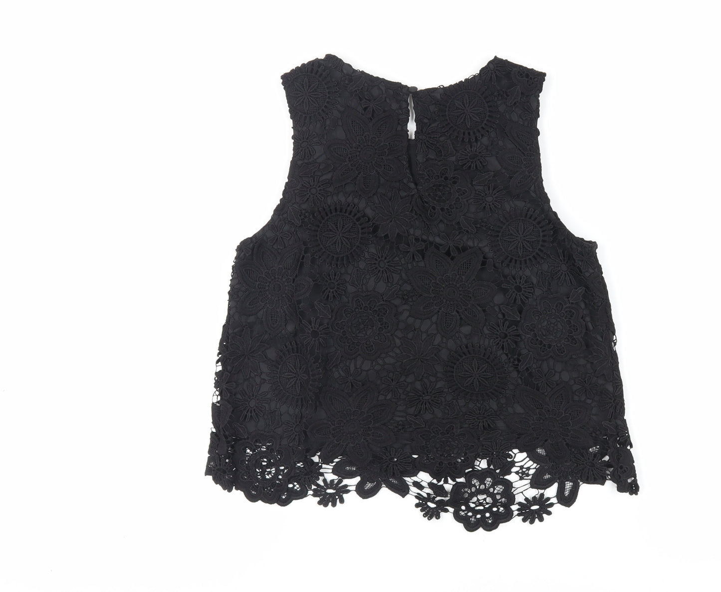 TOPS Womens Black Polyester Basic Tank Size 8 Round Neck - Lace Overlay