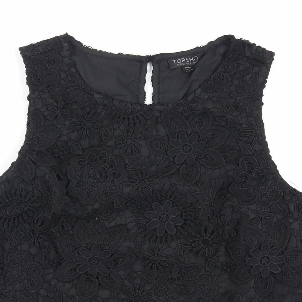 TOPS Womens Black Polyester Basic Tank Size 8 Round Neck - Lace Overlay