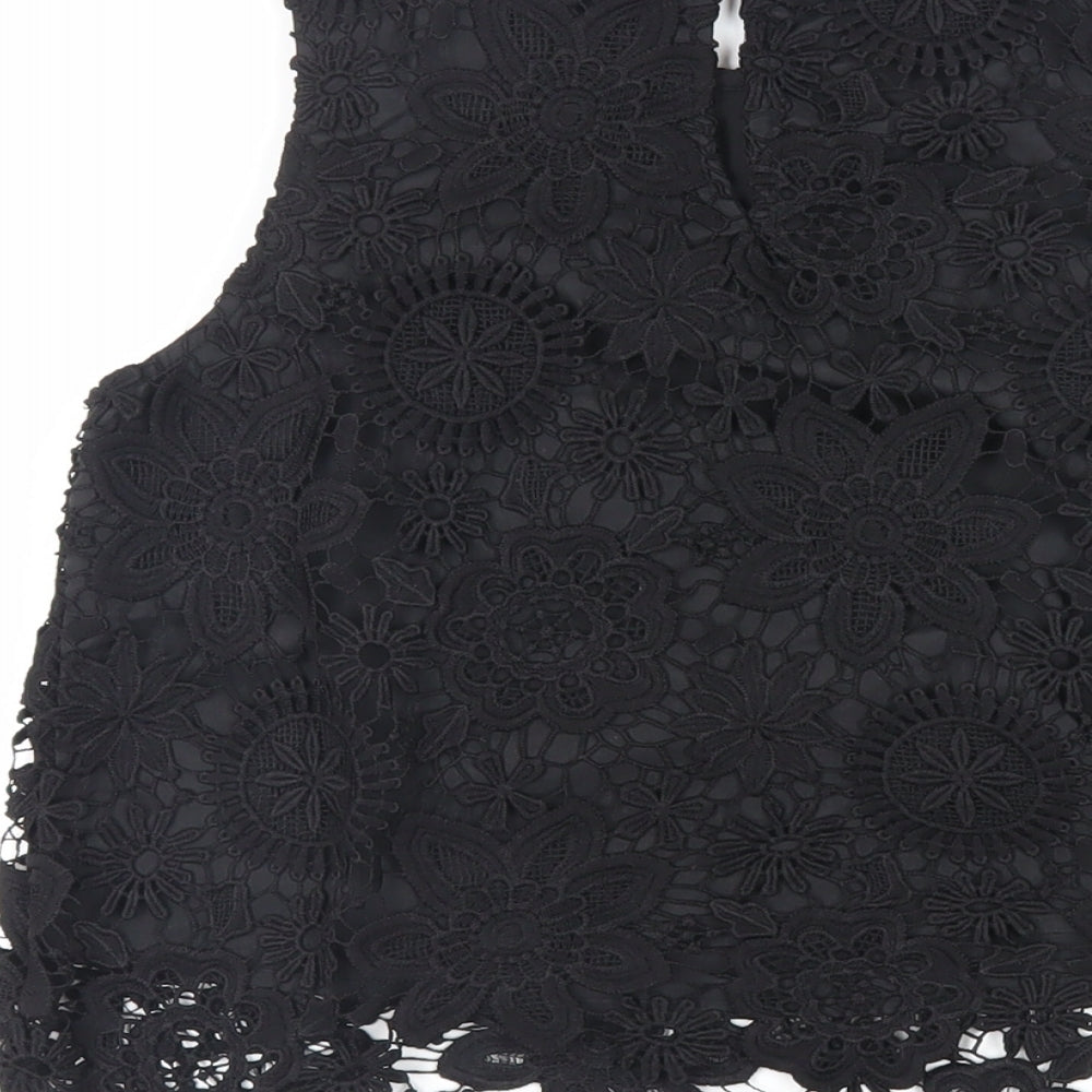 TOPS Womens Black Polyester Basic Tank Size 8 Round Neck - Lace Overlay