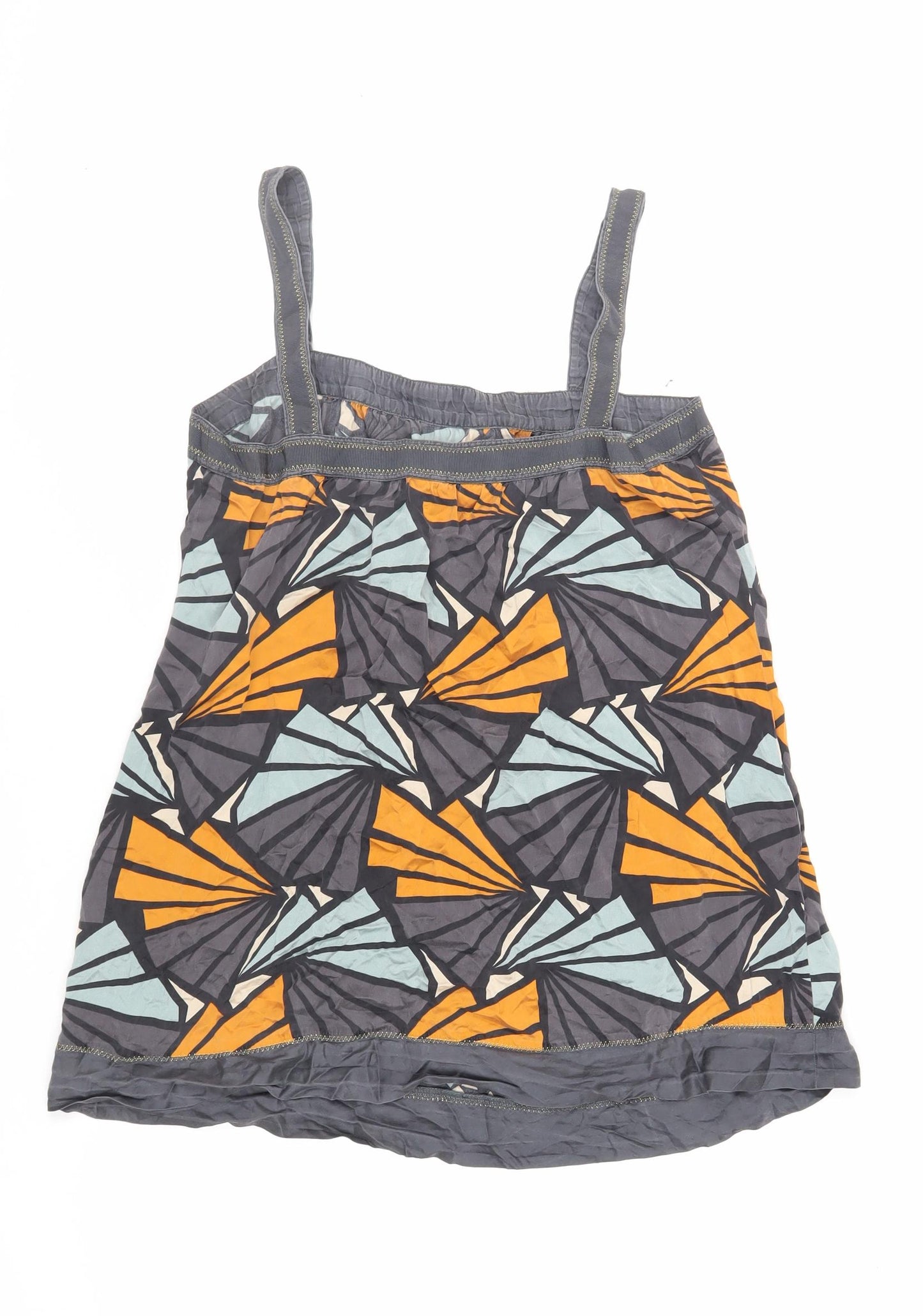 Monsoon Womens Green Geometric Silk Basic Tank Size 14 Square Neck