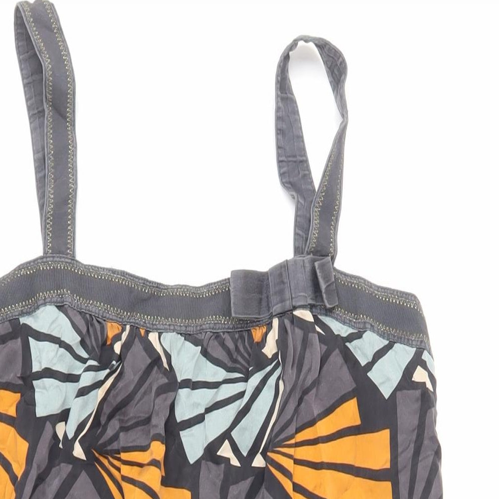 Monsoon Womens Green Geometric Silk Basic Tank Size 14 Square Neck