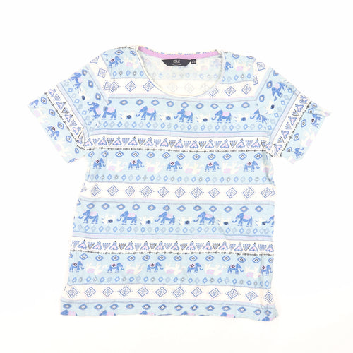 EWM Womens Blue Geometric Cotton Basic T-Shirt Size S Crew Neck