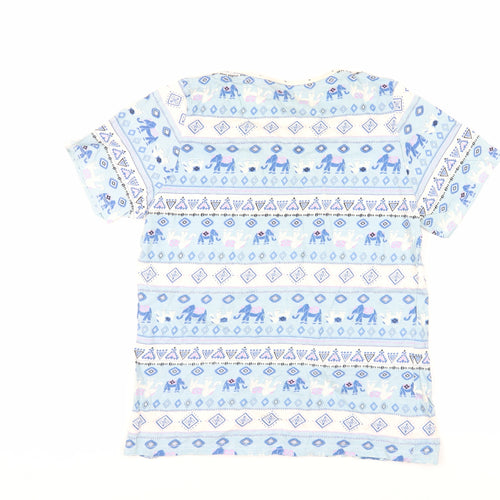 EWM Womens Blue Geometric Cotton Basic T-Shirt Size S Crew Neck
