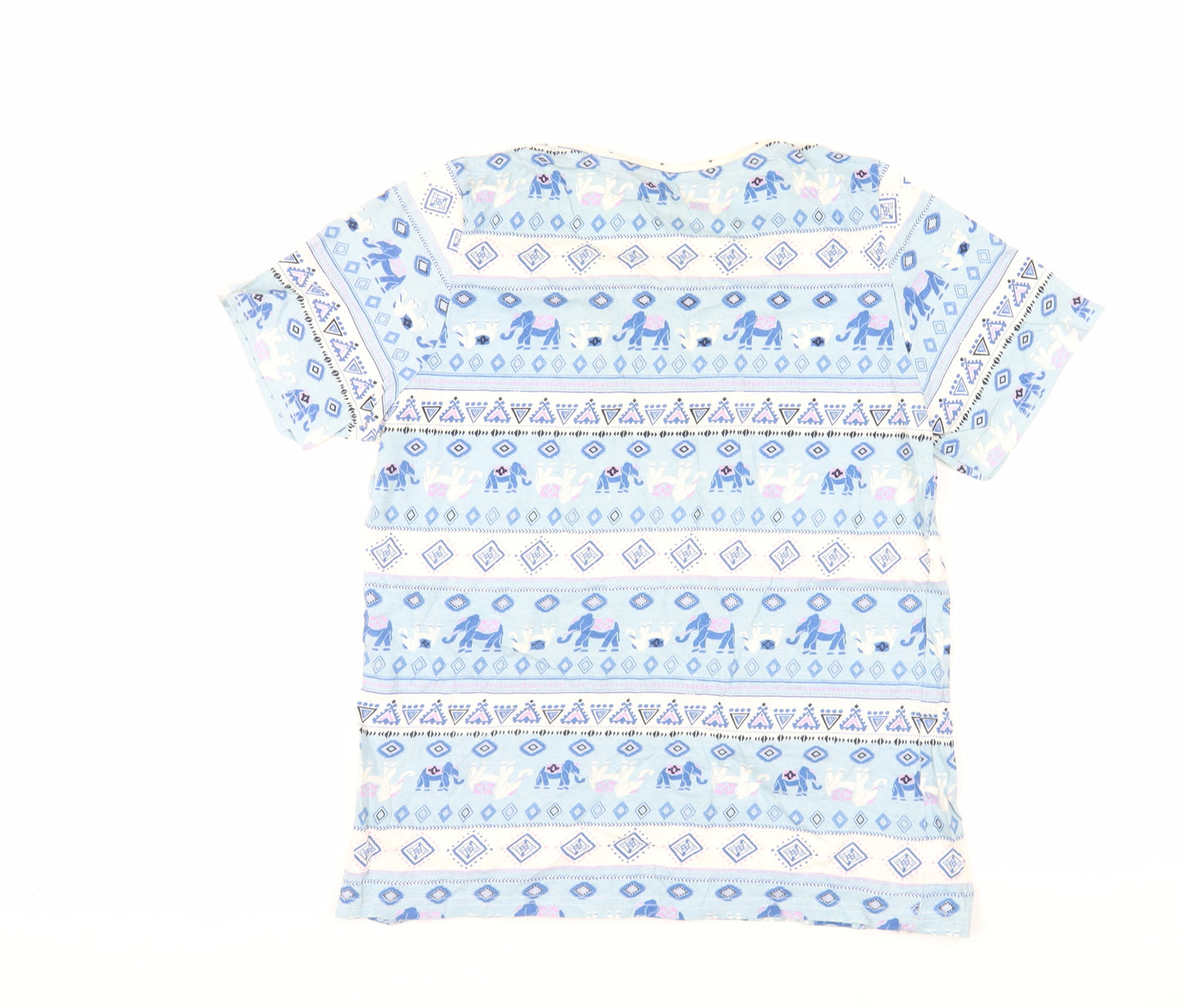 EWM Womens Blue Geometric Cotton Basic T-Shirt Size S Crew Neck