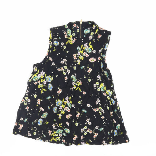Warehouse Womens Black Floral Viscose Basic Blouse Size 8 Mock Neck
