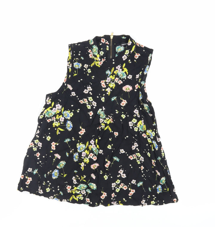 Warehouse Womens Black Floral Viscose Basic Blouse Size 8 Mock Neck