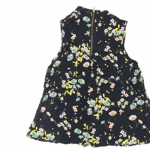 Warehouse Womens Black Floral Viscose Basic Blouse Size 8 Mock Neck