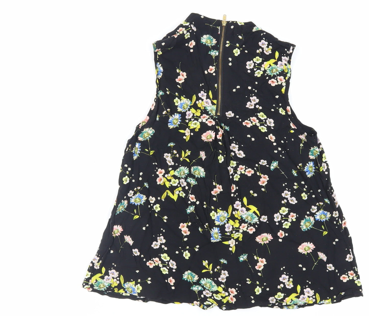 Warehouse Womens Black Floral Viscose Basic Blouse Size 8 Mock Neck