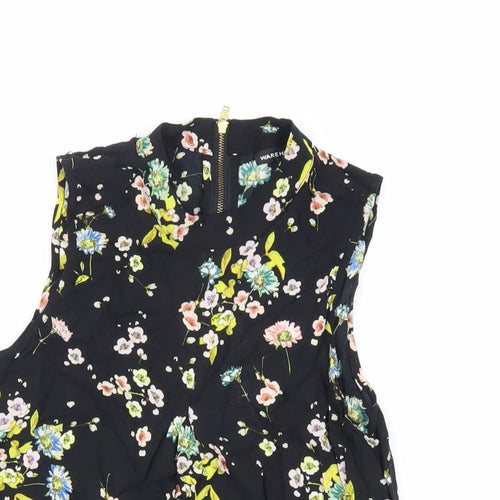 Warehouse Womens Black Floral Viscose Basic Blouse Size 8 Mock Neck