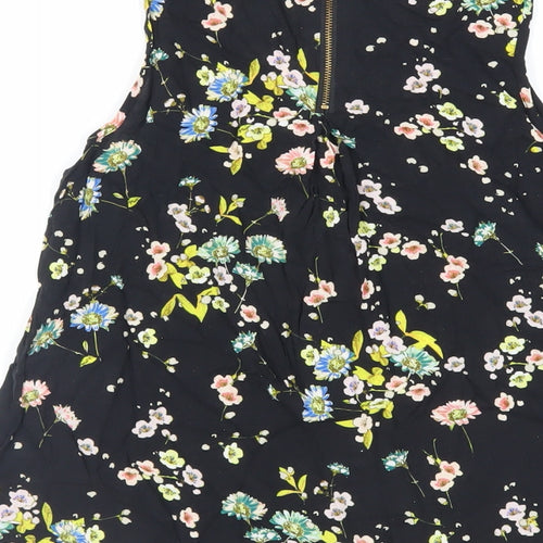 Warehouse Womens Black Floral Viscose Basic Blouse Size 8 Mock Neck